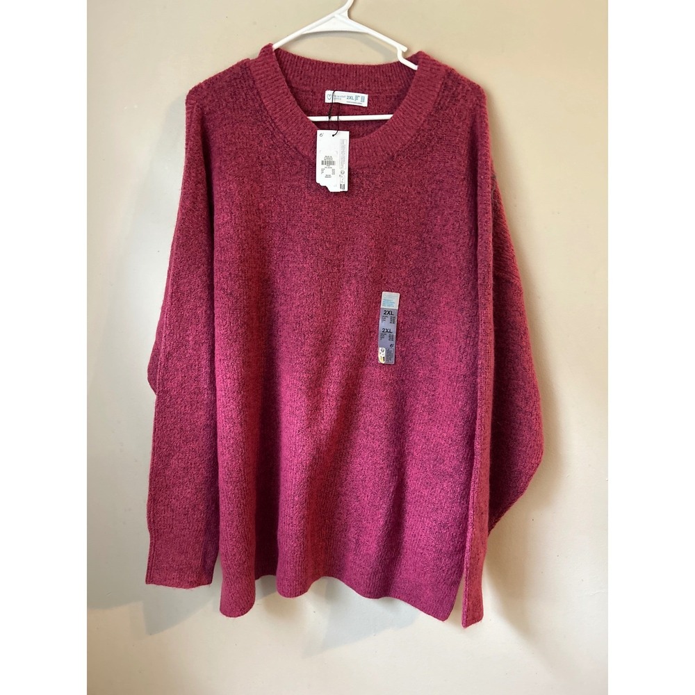 Primark 2XL Fuzzy Knit Sweater Long‎ Sleeve Crewneck Pullover Raspberry